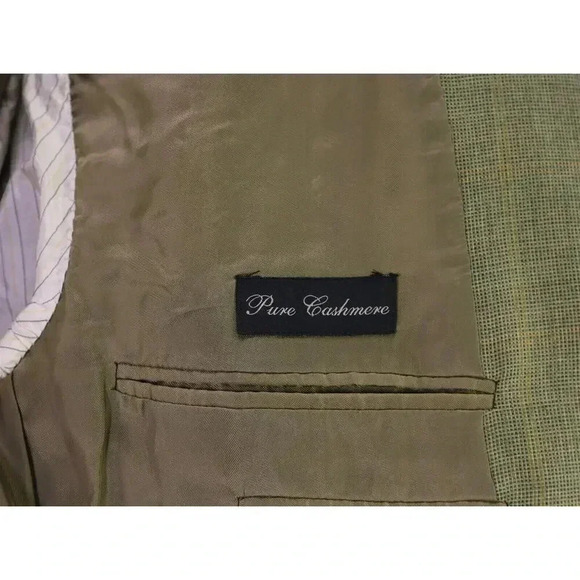 Ermenegildo Zegna Green w/ Gold Windowpane 100% Cashmere Sportcoat Blazer 44L - Picture 11 of 11